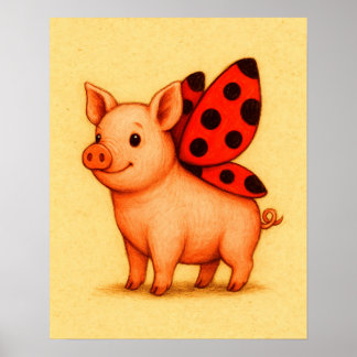 Poster Arte de Parede Porca Ladybug, Asas de Joaninha Por