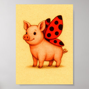Poster Arte de Parede Porca Ladybug, Asas de Joaninha Por