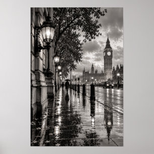Poster Arte de Parede Preto e Branco do Big Ben de Londre