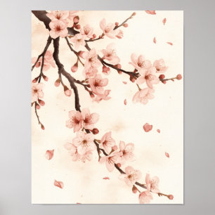 Poster Arte de Parede Ramo de Aguarela Flor de Cerejeira
