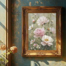 Poster Arte de parede rosa pastel de flores silvestres ro