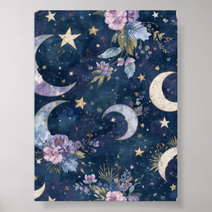 Poster Arte de Parede Roxa Decoração de Quarto Floral L