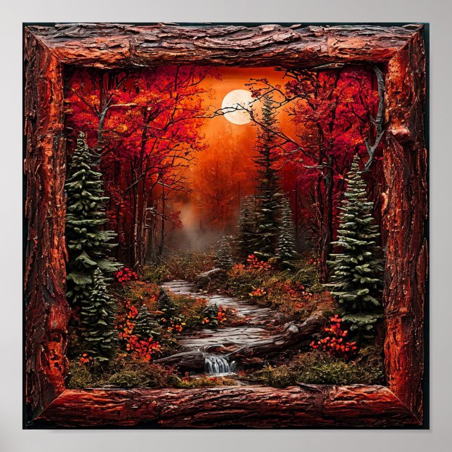 Poster Arte de Parede Rústica de Floresta Vermelha (Frente)