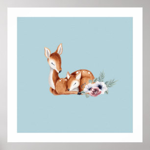 Poster Arte de Parede Rústica Vintage de Veado Floral par