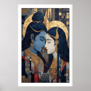 Poster Arte de Parede Shiva Parvati Retrato Mosaico Íntim