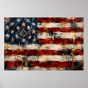 Poster Arte de Parede Símbolo Maçônico da Bandeira Americ