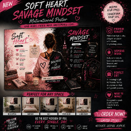 Pôster Arte de Parede Soft Heart Savage Mindset | Inspira