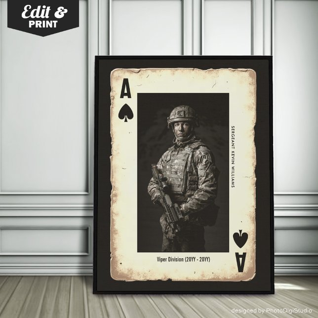 Poster Arte de Parede Soldado Personalizado, Ás de Espada (Custom Soldier Wall Art, Ace of Spades Military Poster)