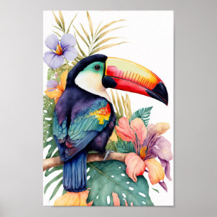 Poster Arte de parede táctil com flores tropicais impress