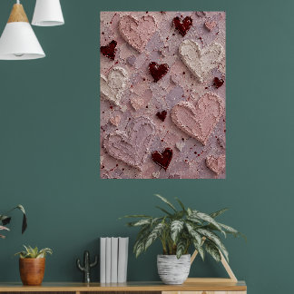 Poster Arte de Parede Texturizada com Coração Rosa e Borg