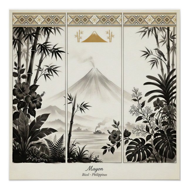 Pôster Arte de Parede Tríptico do Vulcão Mayon (Frente)