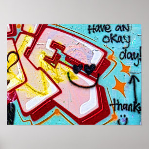 Poster Arte de Parede Urbana Rua Azul Rosa Graffiti