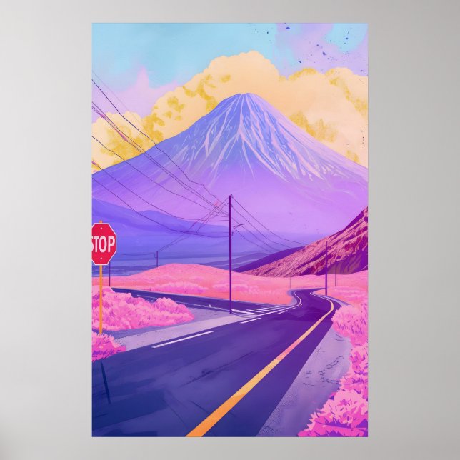 Poster Arte de parede Vaporwave Monte Fuji Synthwave Japã (Frente)