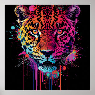 Poster Arte de Parede Vibrante de Leopardo Neon
