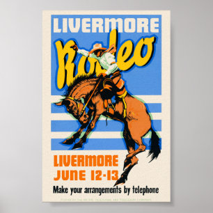 Poster Arte de Parede Vintage do Rodeio de Livermore 1933
