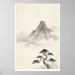 Poster Arte de Parede Zen Minimalista com Tinta Japonesa