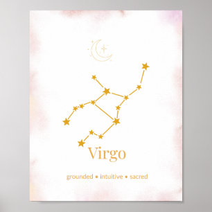 Poster Arte de Parede Zodíaco em Ouro de Virgem – Constel