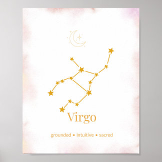 Poster Arte de Parede Zodíaco em Ouro de Virgem – Constel