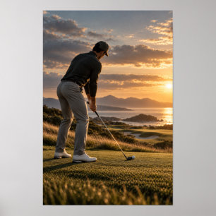 Poster Arte de Paredes do Campo de Golfe ao Pôr do Sol –
