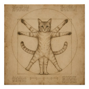 Pôster Arte de Paródia do Renascimento do Gato Vitruviano
