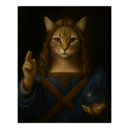 Pôster Arte de Paródia do Salvator Mundi Gato Renasciment