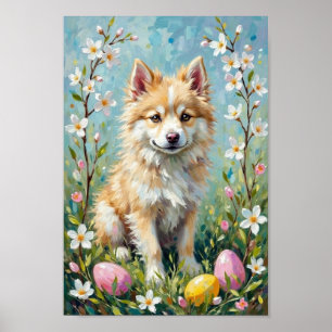 Poster Arte de Páscoa de Cão Esquimó Americano Vintage