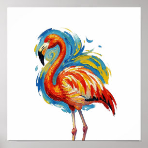 Poster Arte de Pássaro com Pincelada Abstrata de Flamingo