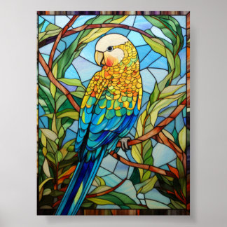 Poster Arte de Pássaro Tropical Budgie em Vidro Pintado