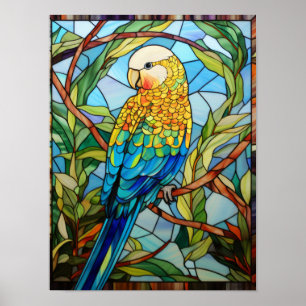 Poster Arte de Pássaro Tropical Budgie em Vidro Pintado
