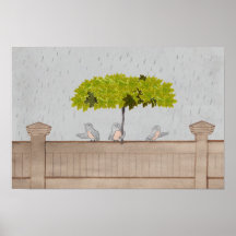 Arte de Pássaros 3 Pássaros na Chuva