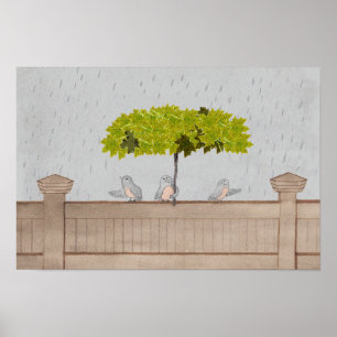Poster Arte de Pássaros 3 Pássaros na Chuva