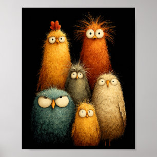 Poster Arte de Pássaros de Desenho Animado de Olhos Largo