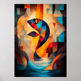 Poster Arte de Peixe Abstrato - Design Geométrico da Natu