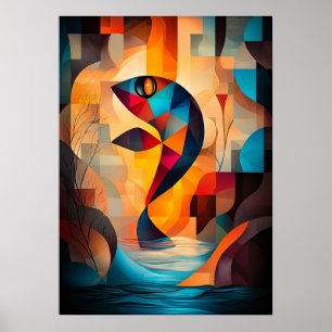 Poster Arte de Peixe Abstrato - Design Geométrico da Natu