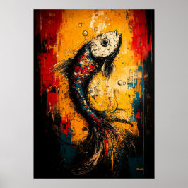 Poster Arte de Peixe Expressionista Contemporâneo de Movi