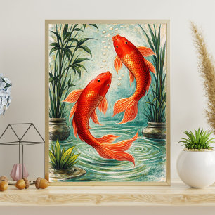 Poster arte de peixe koi ilustração de peixe koi japo