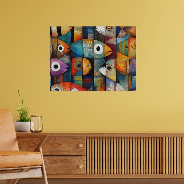 Poster Arte de Peixes Abstratos Coloridos (Sala de Estar 2)