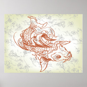 Pôster arte de peixes koi japoneses vintage 2
