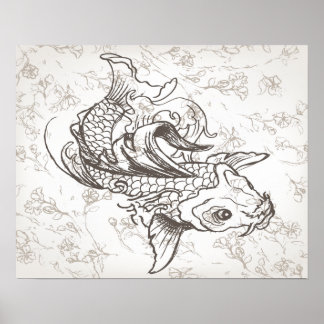 Poster arte de pesca koi japonesa vintage