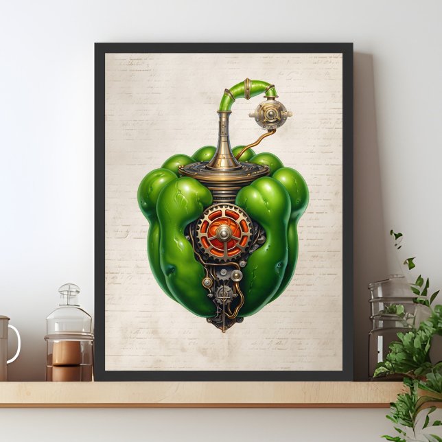 Poster Arte de pimenta verde Steampunk Bell, cozinha (Criador carregado)