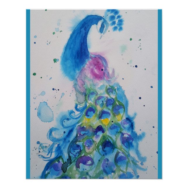 Pôster Arte de Pintura de Aquarela Azul (Frente)