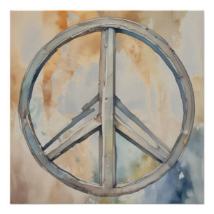 Pôster Arte de Pintura de Aquarela com Sinal de Paz