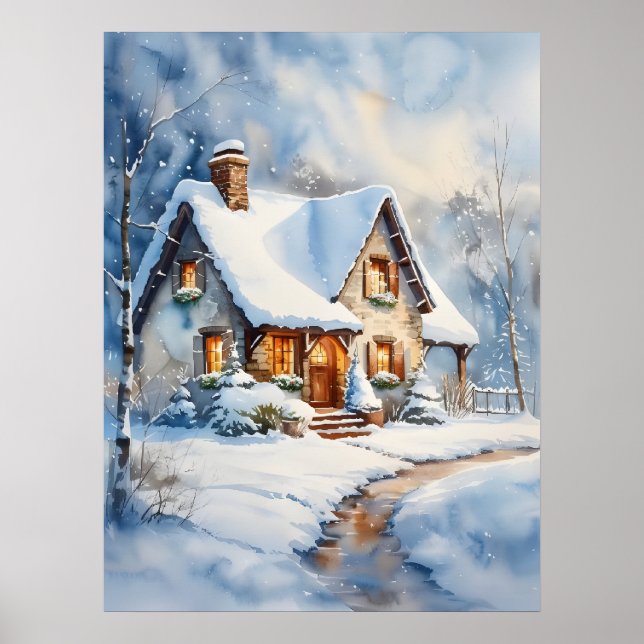 Poster Arte de Pintura por Aquarela em Neve (Frente)