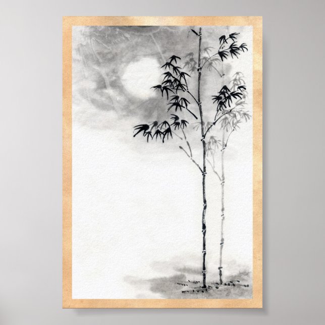 Pôster Arte de pintura sumi-e japonesa clássica bamboo mo (Frente)