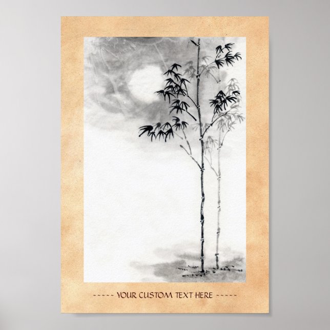 Poster Arte de pintura sumi-e japonesa clássica bamboo mo (Frente)