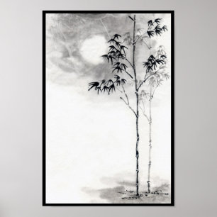 Poster Arte de pintura sumi-e japonesa clássica bamboo mo