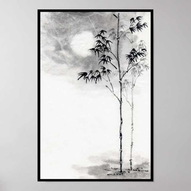 Poster Arte de pintura sumi-e japonesa clássica bamboo mo (Frente)