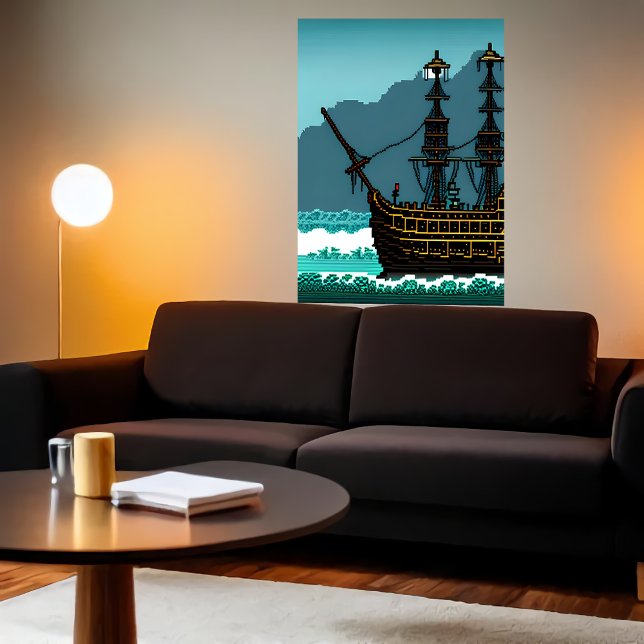 Poster Arte de pixel, barco a vela no oceano excelente |  (Criador carregado)
