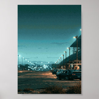 Poster Arte de Pixel Retro de Carros JDM Estacionados sob