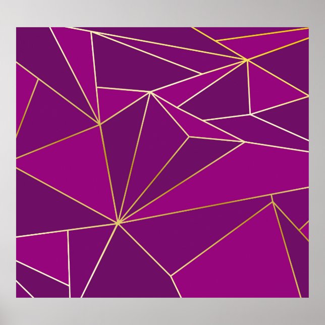 Poster Arte de Polígono Roxo: Fundo Geométrico de Linha D (Frente)
